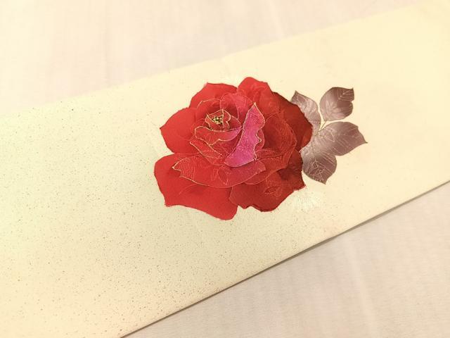 平和屋着物●塩瀬 九寸名古屋帯 ろうけつ染 バラ 金彩 正絹 逸品 CABK4682vp
