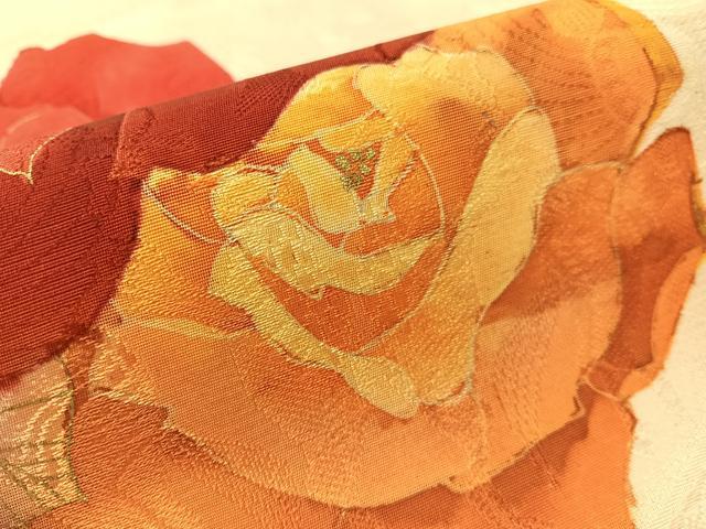 平和屋着物●塩瀬 九寸名古屋帯 ろうけつ染 バラ 金彩 正絹 逸品 CABK4682vp