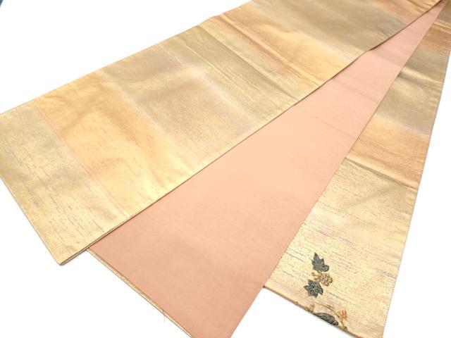 平和屋着物●太鼓柄袋帯 総刺繍 孔雀花唐草文 金彩 正絹 逸品 CABK5950hy