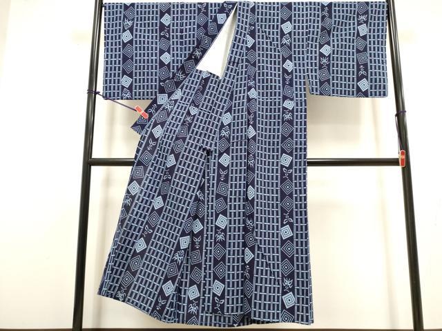 平和屋着物∴夏物 男性 浴衣 注染 手縫い 菱間道 隈取 キングサイズ 綿 逸品 DABI8742cd