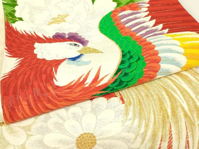 平和屋着物▼六通柄袋帯 唐織 鳳凰菊牡丹文 金銀糸 正絹 逸品 DABH6982az