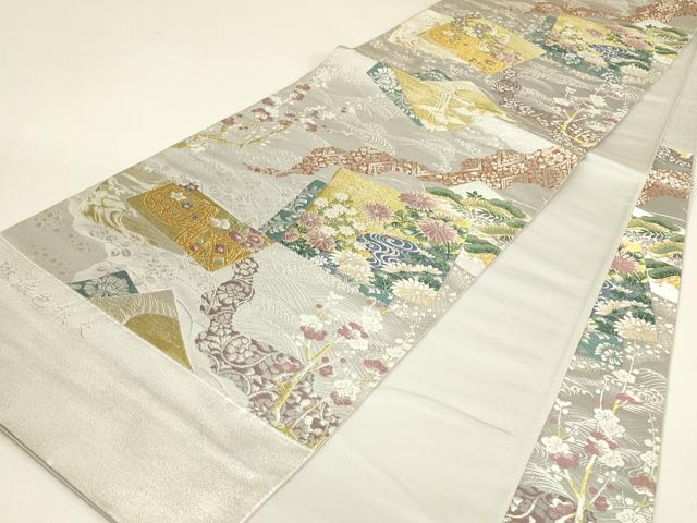 平和屋着物▼西陣 安達良夫謹製 六通柄袋帯 琳派色紙文 金銀糸 証紙付き 正絹 逸品 未使用 DABJ1012az
