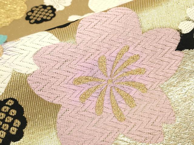 平和屋着物▼六通柄袋帯 舞桜文 金銀糸 正絹 逸品 DABJ1052az