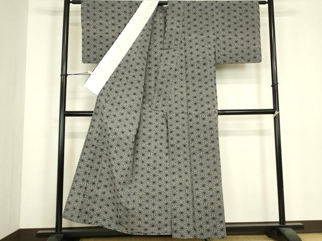 平和屋着物▽上質な小紋 単衣 麻の葉文 綿 逸品 DABJ1096az