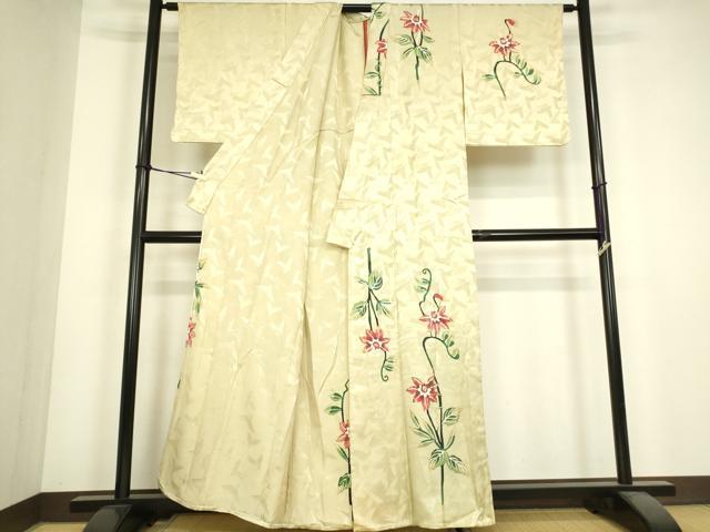 平和屋着物▽訪問着 単衣 草花文 ろうけつ染め 正絹 逸品 DABJ1087az