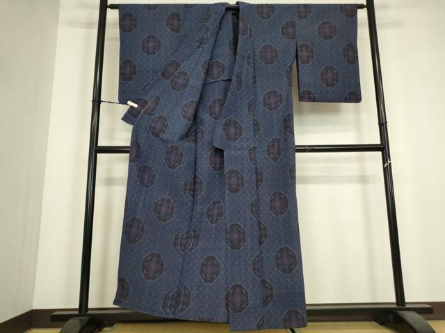 平和屋着物▽本塩沢 単衣 正倉院花文 正絹 逸品 DABJ1086az