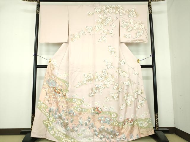 平和屋着物●訪問着 駒刺繍 地紙八つ橋花文 金彩 三越扱い 正絹 逸品 DABI6237ps
