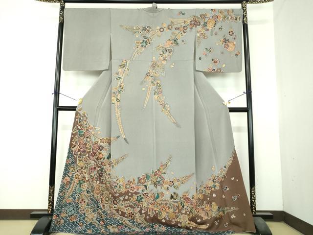 平和屋着物●中国三大刺繍 スワトウ相良刺繍 汕頭相良刺繍 総刺繍 訪問着 雪輪花文 鬼しぼ縮緬 金糸 正絹 逸品 DABI6236ps