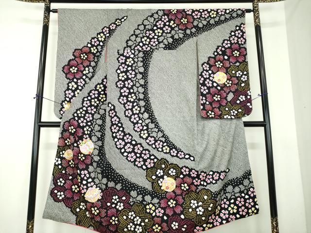 平和屋着物∵女の子 十三参り 子供 振袖 総絞り 刺繍 ラインストーン 花手毬 黒地 金彩 そごう扱い 正絹 逸品 DABI6223ps