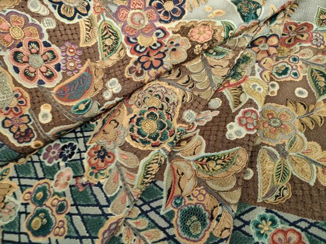 平和屋着物●中国三大刺繍 スワトウ相良刺繍 汕頭相良刺繍 総刺繍 訪問着 雪輪花文 鬼しぼ縮緬 金糸 正絹 逸品 DABI6236ps