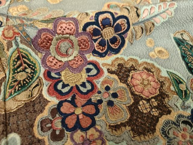 平和屋着物●中国三大刺繍 スワトウ相良刺繍 汕頭相良刺繍 総刺繍 訪問着 雪輪花文 鬼しぼ縮緬 金糸 正絹 逸品 DABI6236ps