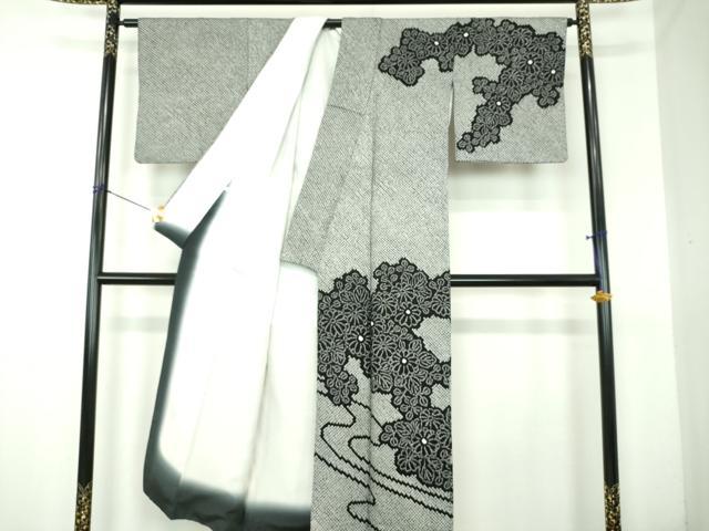 平和屋着物●訪問着 総絞り 流水菊 黒地 正絹 逸品 DABI6220ps