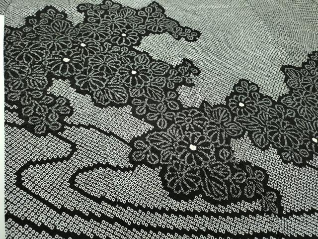 平和屋着物●訪問着 総絞り 流水菊 黒地 正絹 逸品 DABI6220ps