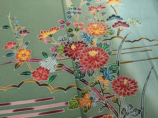 平和屋着物●訪問着 作家物 型染 草花文 暈し染め 正絹 逸品 DABI6228ps