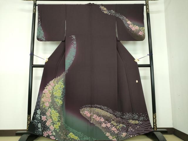 平和屋着物●十日町 名門 滝泰謹製 訪問着 絞り 流水花文 暈し染め 金彩 正絹 逸品 DABI6229ps