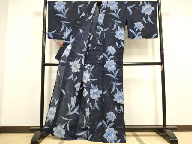 平和屋着物∴夏物 浴衣 注染 流水花文 百合 日本製 綿 逸品 DABI8760cd
