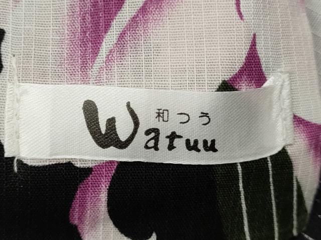 平和屋着物∴夏物 浴衣 注染 草花文 百合 撫子 黒地 綿 逸品 DABI8765cd