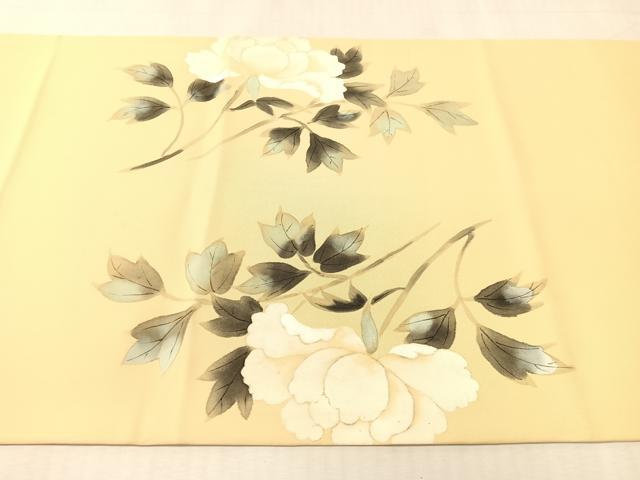 平和屋着物●塩瀬 九寸開き名古屋帯 手描き 枝牡丹 正絹 逸品 CABK4792vp