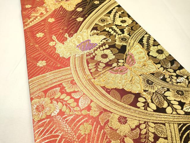 平和屋着物▼六通柄袋帯 辻が花 舞蝶花文 金糸 鈴乃屋扱い 正絹 逸品 DABI7181fe