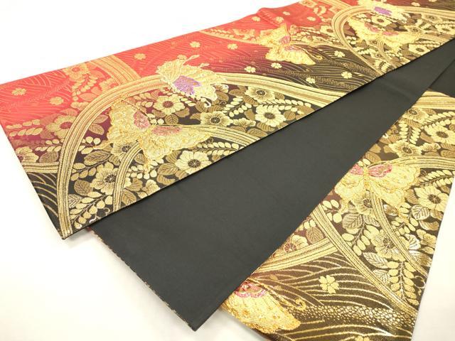 平和屋着物▼六通柄袋帯 辻が花 舞蝶花文 金糸 鈴乃屋扱い 正絹 逸品 DABI7181fe