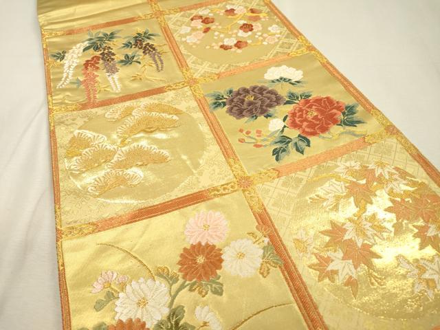 平和屋着物▼六通柄袋帯 唐織 格天井花文 金糸 正絹 逸品 DABI7248fe