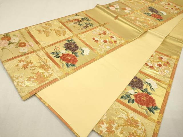 平和屋着物▼六通柄袋帯 唐織 格天井花文 金糸 正絹 逸品 DABI7248fe