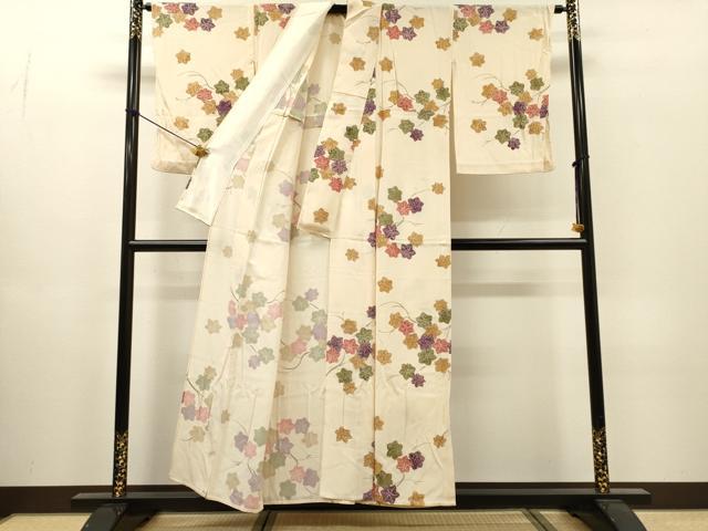 平和屋着物▽上質な小紋 単衣 枝楓 正絹 逸品 DABI7278fe