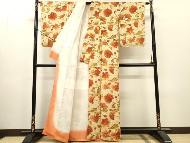 平和屋着物●上質な小紋 地紋起こし 更紗花文 正絹 逸品 DABI7313fe