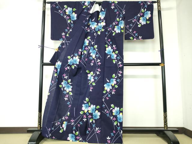 平和屋着物∴夏物 浴衣 注染 手縫い 草花文 綿 逸品 DABI8814cd