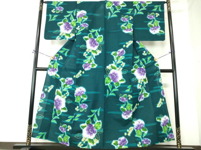 平和屋着物∴夏物 浴衣 注染 手縫い 枝花文 綿 逸品 未使用 DABI8815cd