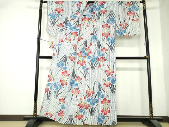 平和屋着物∴夏物 浴衣 注染 草花文 杜若 カキツバタ 綿 逸品 DABI8809cd