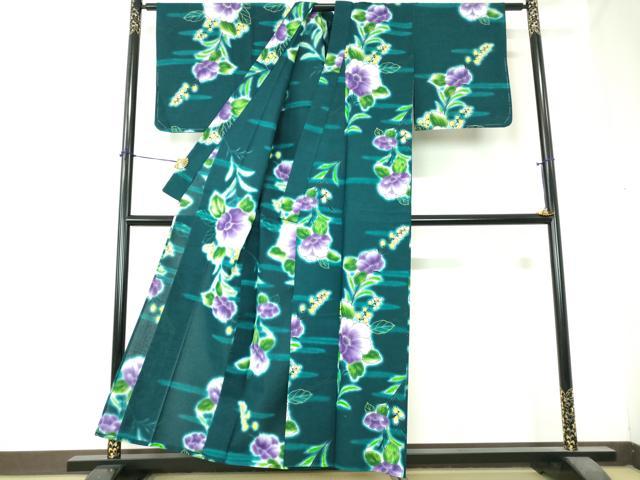 平和屋着物∴夏物 浴衣 注染 手縫い 枝花文 綿 逸品 未使用 DABI8815cd