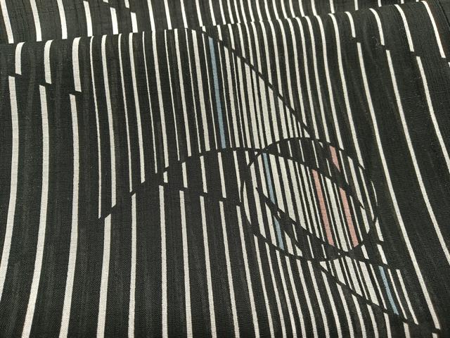 平和屋着物*夏物 小紋 紗 幾何学文様 黒地 洗える着物 BAAY4211hv