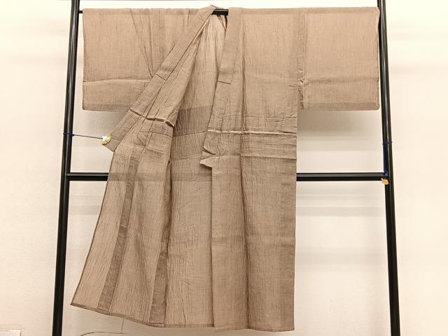 平和屋着物*夏物 男性 本場小千谷ちぢみ 白茶色 麻 逸品 BAAY4188hv