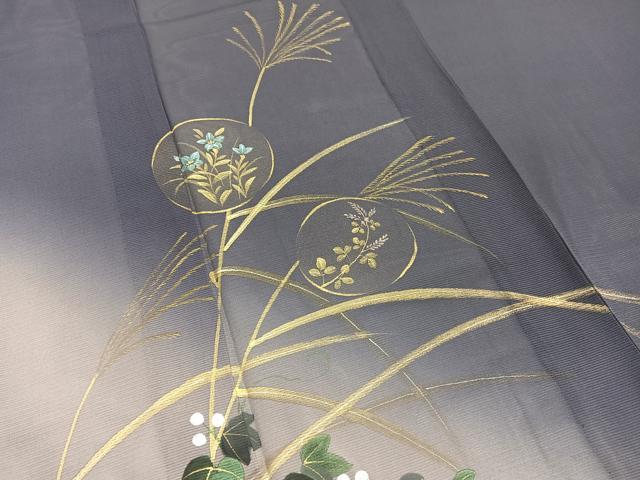 平和屋着物*夏物 訪問着 絽 手描き 秋草丸文 暈し染め 金彩 正絹 逸品 BAAY4197hv
