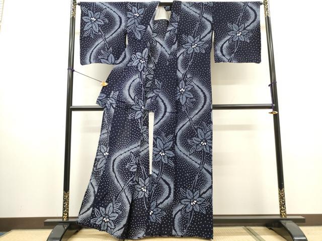 平和屋着物∴夏物 浴衣 有松鳴海絞り 流水草花文 綿 逸品 DABI8857cd