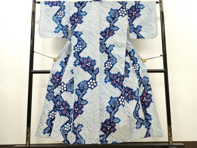 平和屋着物∴夏物 浴衣 有松鳴海絞り 枝花文 綿 逸品 DABI8865cd