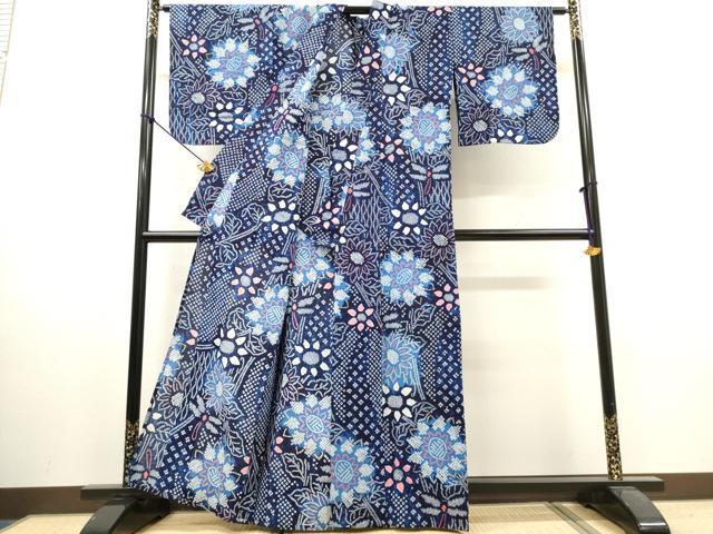 平和屋着物∴夏物 浴衣 有松鳴海絞り 枝花文 トンボ 綿 逸品 DABI8869cd