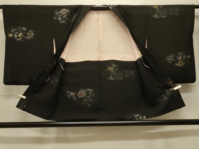 平和屋着物#羽織 寿光織 草花文 黒地 金糸 正絹 逸品 CABK3577in