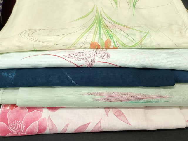 平和屋本店■夏物 小紋 絽 紗 洗える着物 まとめて20点 蝶 更紗 花柄 手描き 着用可能多数 se4210