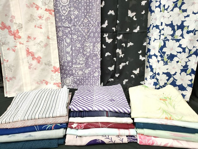 平和屋本店■夏物 小紋 絽 紗 洗える着物 まとめて20点 蝶 更紗 花柄 手描き 着用可能多数 se4210