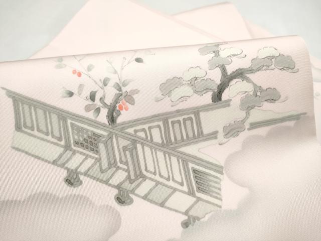 平和屋着物●塩瀬 九寸名古屋帯 作家物 手描き 風景文 正絹 逸品 CABL1017hy