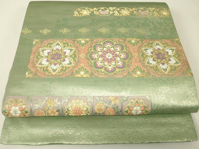 平和屋着物▼太鼓柄袋帯 正倉院花文 金糸 正絹 逸品 DABJ1123az