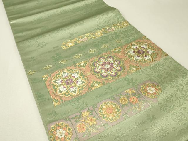 平和屋着物▼太鼓柄袋帯 正倉院花文 金糸 正絹 逸品 DABJ1123az