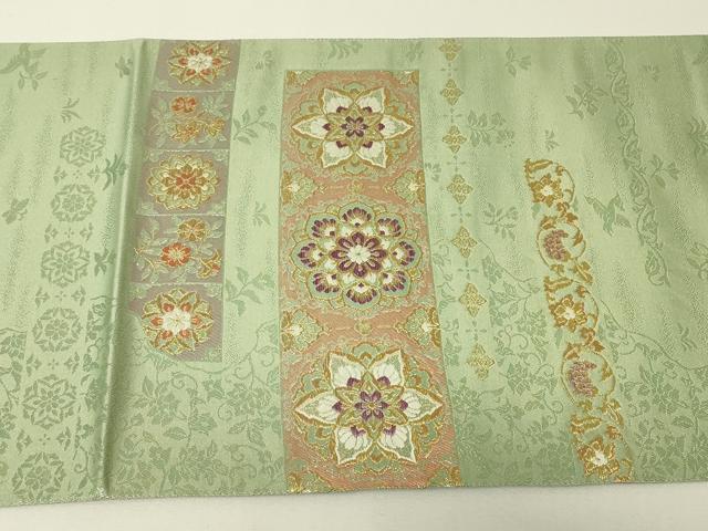 平和屋着物▼太鼓柄袋帯 正倉院花文 金糸 正絹 逸品 DABJ1123az