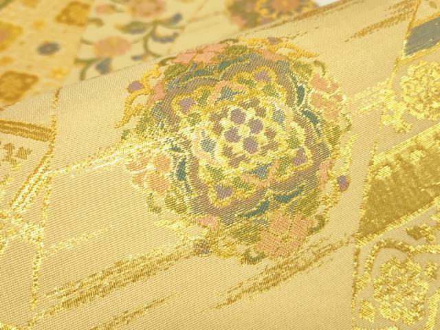 平和屋着物▼六通柄袋帯 正倉院花文 金糸 正絹 逸品 DABJ1254az