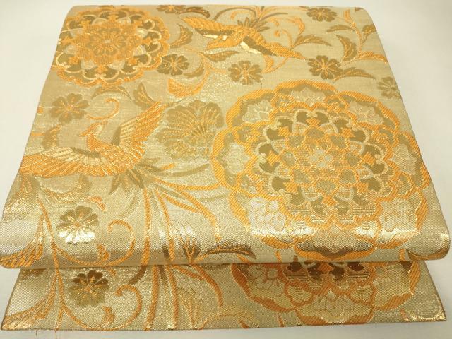 平和屋着物▼六通柄袋帯 正倉院鳳凰文 金糸 正絹 逸品 DABJ1189az