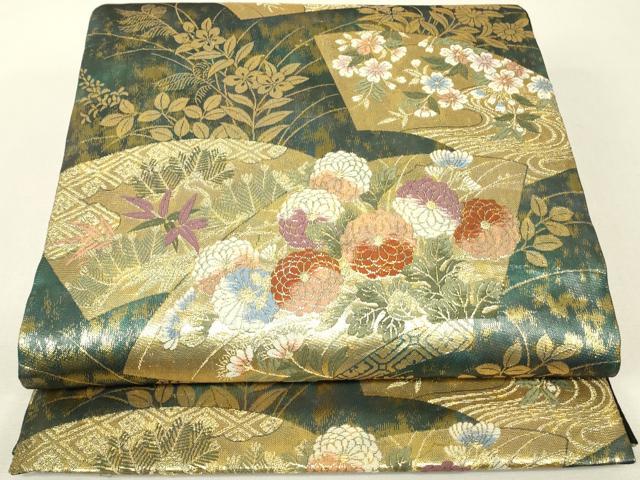 平和屋着物▼六通柄袋帯 地紙花文 金糸 正絹 逸品 DABJ1199az