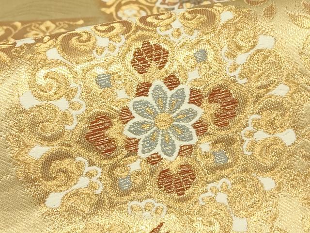 平和屋着物▼六通柄袋帯 正倉院鳳凰花文 金糸 正絹 逸品 DABJ1208az