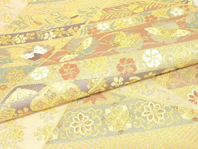 平和屋着物▼六通柄袋帯 宝尽くし花蝶文 金糸 正絹 逸品 DABJ1243az